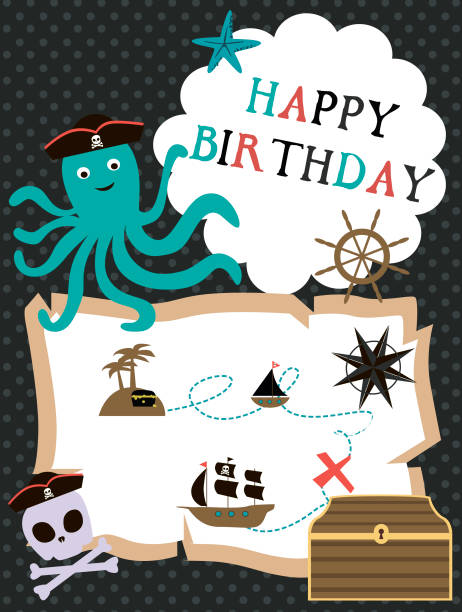 happy birthday card for pirate party. vector illustration